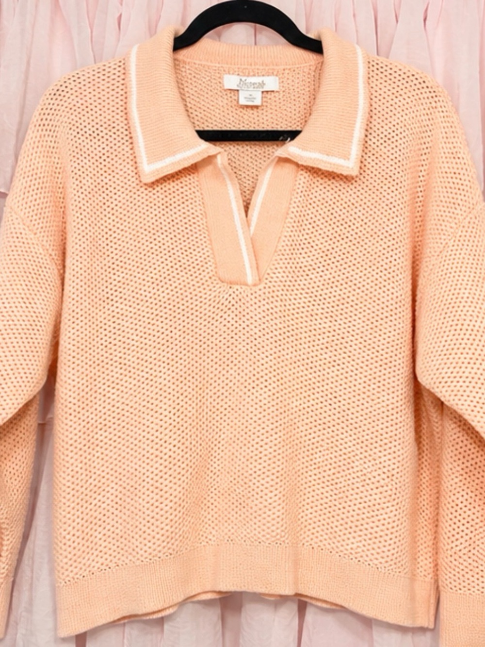 Aritzia Peach Open-Knit Polo Sweater